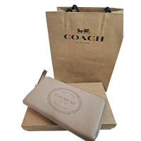 【COACH】coach 新款 雕花logo手拿兩用長夾禮盒組 奶茶色 贈原廠紙袋