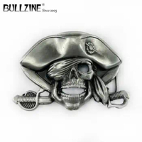 Bullzine Skull and viking belt buckle with pewter finish FP-03488 with continous stock