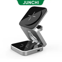 Metal Foldable Magnetic Phone Holder for Apple iPhone 12 13 14 Pro iwatch Airpods 3 in 1 Wireless Charging Station for iPhone 15
