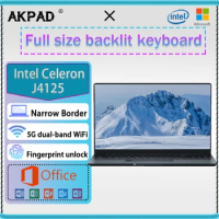 AKPAD 15.6Inch Laptops Notebook Intel Celeron 10th J4125 11th N5105 N5095 Dual WiFi 5G Office Windows 10 11 Pro Gaming Laptop