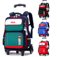 New Kids School Bag with Wheels Rolling Backpack for Boy Wheeled School Bag 6 Wheels Trolley Bookbag Carry on Luggage Back Pack
