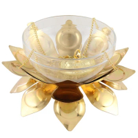 Hanging Lotus Leaf Pure Copper Oil Lamp Buddha Hall Lighting Long Lamp Cooking Oil Crisp Chain Oil Lamp Glass Chandelier