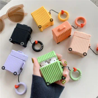 For AirPods Case Fashion Cute Suitcase Trunk Luggage Case For Apple Airpods 2 Earphone Protective Cover with Finger Ring Strap