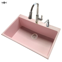 粉色石英石水槽单槽吧台盆中岛盆厨房台下彩色洗碗池洗菜盆