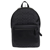 【COACH】CHARTER 經典男款 SIGNATURE PVC帆布特大款後背包(黑拚暗黑/贈原廠紙袋母親節送禮)