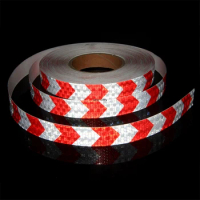 25mm*5m Waterproof Reflective Car Sticker White-Red Arrow Adhesive High Visibility Caution Warning Safety Tape Reflectors Strips