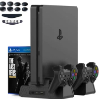 PS4/PS4 Slim/PS4 Pro Vertical Console Cooling Pad Fan Controller Charger Game Disk Storage Stand Tower Base For Playstation 4