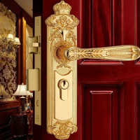 Golden Door Lock Antique Indoor Wooden Handle Locks Solid BrassEuropen Fashion Villa Front Door Security Lockset