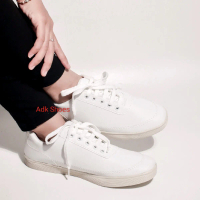 Sepatu Full White Pria Wanita Size 36 sd 43 - Casual Kerja Putih Sneakers Hitam Shoes