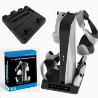 For PS5 Console Multifunctional Cooling Stand With Dual Controller Charger CD VR Helmet Storage for PS VR2 Handle Charging Dock