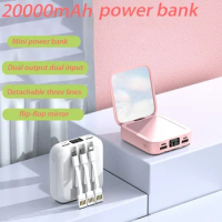 20000mAh Mini Power bank External Battery Powerbank Portable Phone Charger Makeup Mirror Power Bank For iPhone 15 14 13 Xiaomi