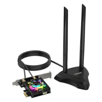 Pcie X1 WiFi 6 Network Card Adapter 3000Mbps Bluetooth 5.1 Dual Band 2.4G/5G with Heatsink RGB Fan Antenna Base Intel AX200 Chip