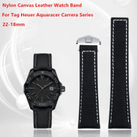 20mm 22mm Soft Quality Nylon Canvas Watch Band For Tag Strap Heuer Wristband Aquaracer Carrera Black Leather Strap Fold Buckle