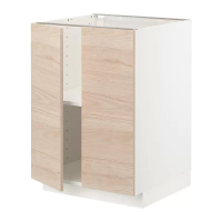 METOD 底櫃附層板/2門板, 白色/askersund 淺色梣木紋, 60x60x80 公分