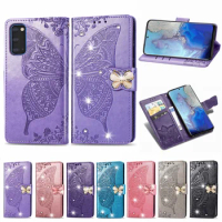 Bling Butterfly Leather Flip Cover For Samsung Galaxy S21 S20 S10 Plus Note20 Ultra A12 A21S A42 A50 S8 S9 Wallet Glitter Case
