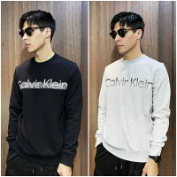 美國百分百【全新真品】Calvin Klein 大學T 刷毛 棉質 CK 上衣 長袖 logo 黑色/灰色 CH44