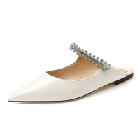 Womens Flat Slipper Pointed Toe Sandal Rhinestone Diamond Dress Shoes Monk Strap