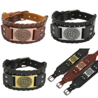 2024 New Men's Bracelet Retro Pirate Bracelet Punk Wide Bracelet Viking Series Leather Wrist Guard