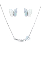 SO SEOUL Claire Mother of Pearl or Abalone Shell Flying Butterfly Stud Earrings with Necklace Gift S