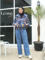 Leona Jaket Parasut Kasual Motif Printing Colorfull Flower // Jacket Casual Parachute // Jaket paras