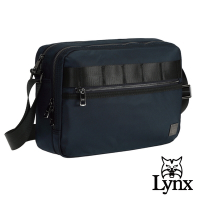 【Lynx】美國山貓輕量防潑水斜紋尼龍布包 多隔層機能 橫式側背包 藍色