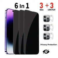 3+3 Pack Privacy Protection Tempered Glass Screen Protector For IPhone with Free Camera Lens Film Anti-scratch, High Definition