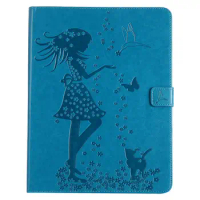 PU Tablet cover For Apple iPad 2/3/4 Case Top quality Girl Cat Embossed Flip Stand cover For iPad2 iPad3 iPad4 cases Funda +Pen