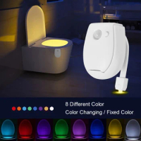 Toilet Seat Night Light Smart PIR Motion Sensor LED Light 8 Colors Waterproof Toilet Bowl Backlight Washroom Bathroom Lighting