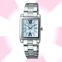 【SEIKO 精工】LUKIA方形款 天藍色璣刻太陽紋面精鋼石英腕錶-加高級錶盒 SK004(SSVK131J/7N82-0FK0B)