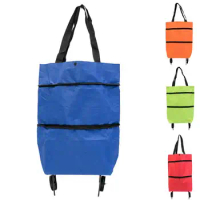 Reusable Foldable Shopping Bag With Wheels Trolley Cart Eco Large Waterproof Storage Luggage Basket Non-Woven Market Tote Pouch