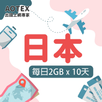 【AOTEX】10天日本上網卡每日2GB高速流量吃到飽日本SIM卡日本手機上網