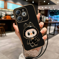 Soft Case For Itel P55 NFC Casing Elektro Plating Labubu Miror Free Tali Strap