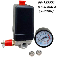 1/4'' BSP 4 Port 12 Bar Single-phase Air Compressor Pressure 0-175 PSI Switch Control Valve Safety Valve Pressure Gauge