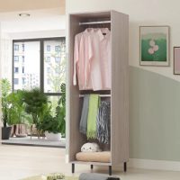 【WAKUHOME 瓦酷家具】Haven 2尺開放式雙吊衣櫃-淺灰橡色A006-L82