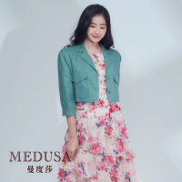 MEDUSA 曼度莎 現貨-藍綠亞麻短版西裝外套（M-XL）｜女外套 罩衫 涼感外套(101-20811)