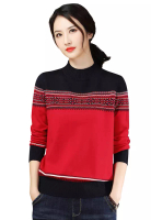 Its Me Ethnic Style Color-Block Crew Neck Sweater