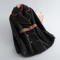 2023 Autumn/Winter New Fur Integrated Coat for Women's Mid length Sheep Cut Fleece Coat Fashionable and Slim Lamb Fur Grass