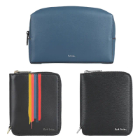 【Paul Smith】PAUL SMITH簽名LOGO牛皮小牛皮拉鍊短夾/對開短夾/手拿包(款式任選)