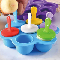 DIY Ice Cream Pops Silicone Mold Ice Cream Ball Maker 7 Holes Popsicles Molds With Sticks Home Ice Cube Tray Kitchen Accessories