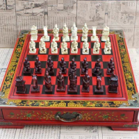 Hot Antique Chess Medium Desktop Stereo Chess Soldiers Resin Chess Pieces Wooden Board High Quality Gift Yernea