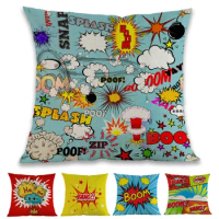 Pop Art American Cartoon Style Comic Speech Bubbles Book Words BOOM Bang ZAP OMG Pillow Case Home Sofa Decoration Cushion Cover