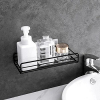 Wall-mounted Bathroom Shelf Bathroom Accessories Shampoo Storage Shelf Cosmetic Holder No Punch Metal Shelf Condiment Organizer