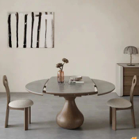 Italian Wood Round Dining Home Retro High-end Modern Simple Table Telescopic Folding Table Mesa De Jantar Garden Furniture Sets