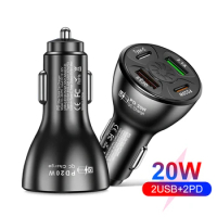 20W 4 Ports USB Car Charger QC3.0 Type C Fast Charging Phone Adapter for IPhone 13 14 Pro Max Huawei Samsung S21 S22 Universal