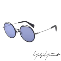【Yohji Yamamoto 山本耀司】結構美學鏤空圓眉框太陽眼鏡(槍色+藍鏡 - YY7012-639)