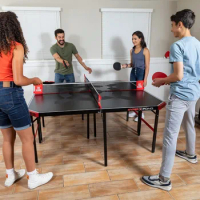 4-Way Table Tennis - Four Square Ping Pong Mashup Fun for The Whole Family Folding Pool 3-in-1 Game Table Billiard Foldable Mini