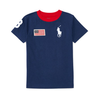美國百分百【Ralph Lauren】T恤 RL 短袖 T-shirt Polo 大馬 國旗 拼色雙色 深藍紅 青年 XXS XS S I136