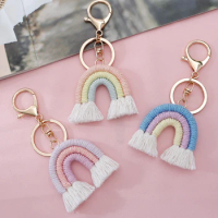 Macrame Hobo Rainbow Handmade Keychain for Car Keys Bag Pendant Fashion Jewelry Accessories Custom Ethnic Antique Wholesale