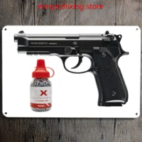 Umarex Beretta Full Metal Semi/automatic Recoil Air Gun Black with 1500 .177 Bb Gun Metal Siding Bar Decoration Wall Tin Sign