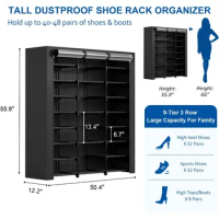 Tall Shoe Rack With Covers Shoes Closet 9-Tier 40-46 Pairs, Sneaker Organizer Cabinet Closed Shoe Shelves Shoe Stand Holder
